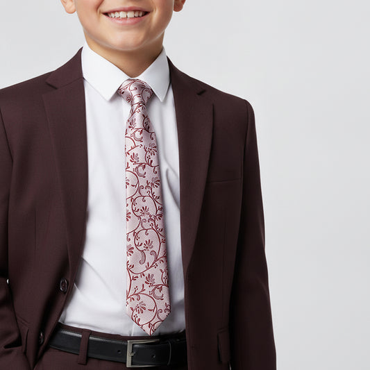 Burgundy Floral Skinny Boys Tie