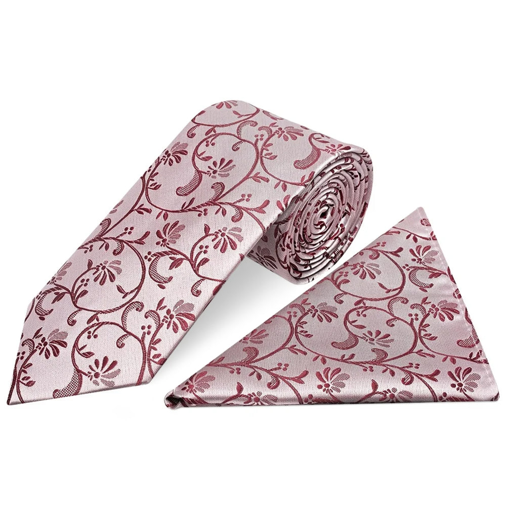 Burgundy Floral Classic Men's Tie and Pocket Square Set