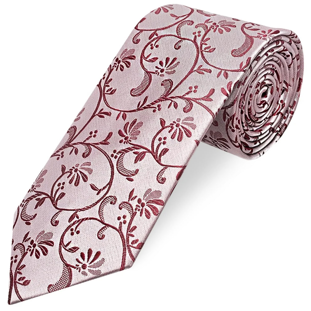 Burgundy Floral Classic Men's Tie and Pocket Square Set