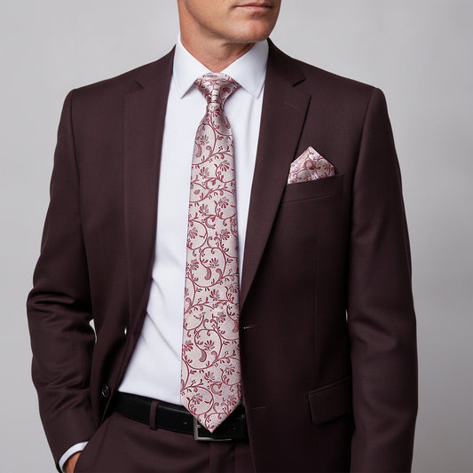 Burgundy Floral Classic Men's Tie and Pocket Square Set