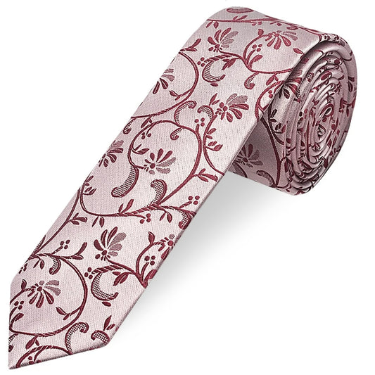 Burgundy Floral Skinny Men's Tie and Pocket Square Set
