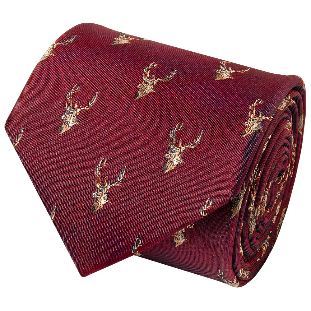 Burgundy Deer Head Classic Mens Tie