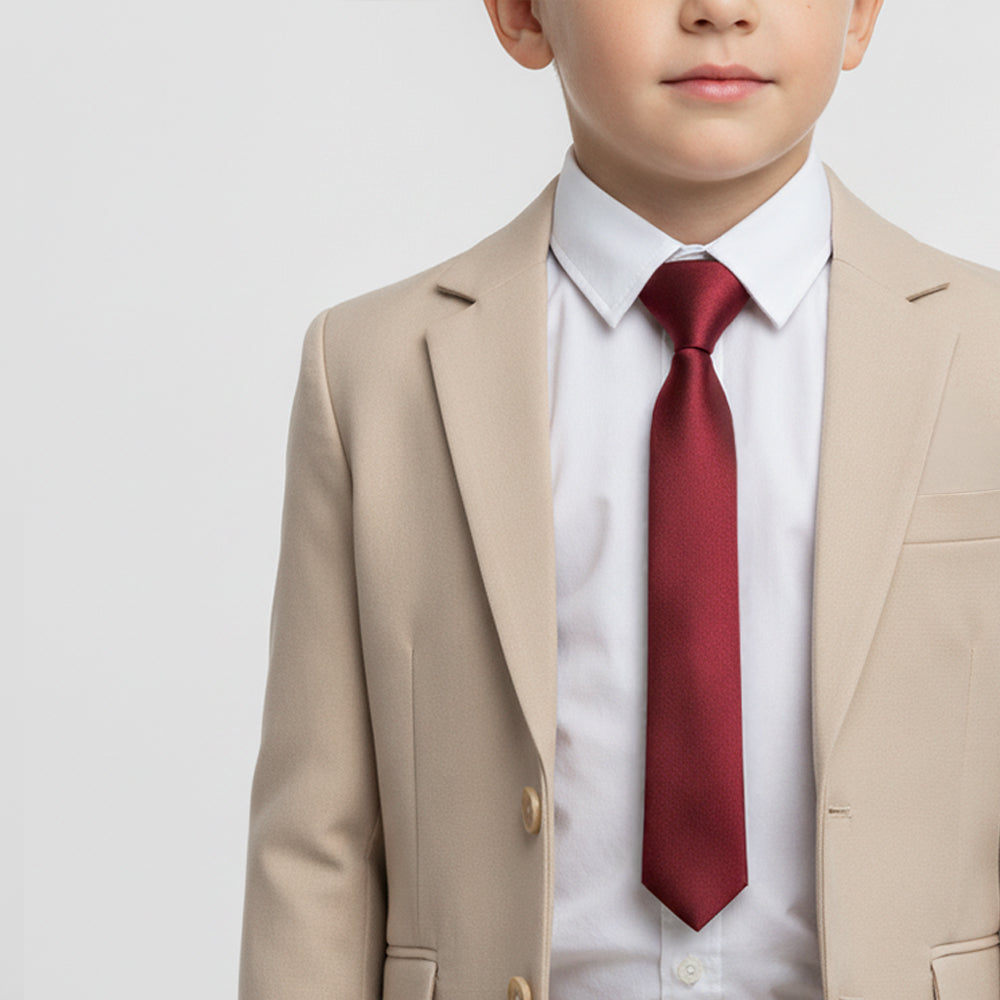 Pre Tied Burgundy Satin Boys Tie Age 4-7