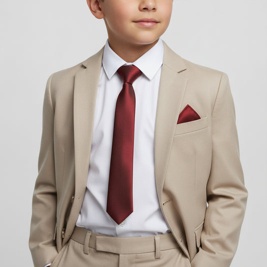 Burgundy Boy's Skinny Tie and Pocket Square Set in Satin