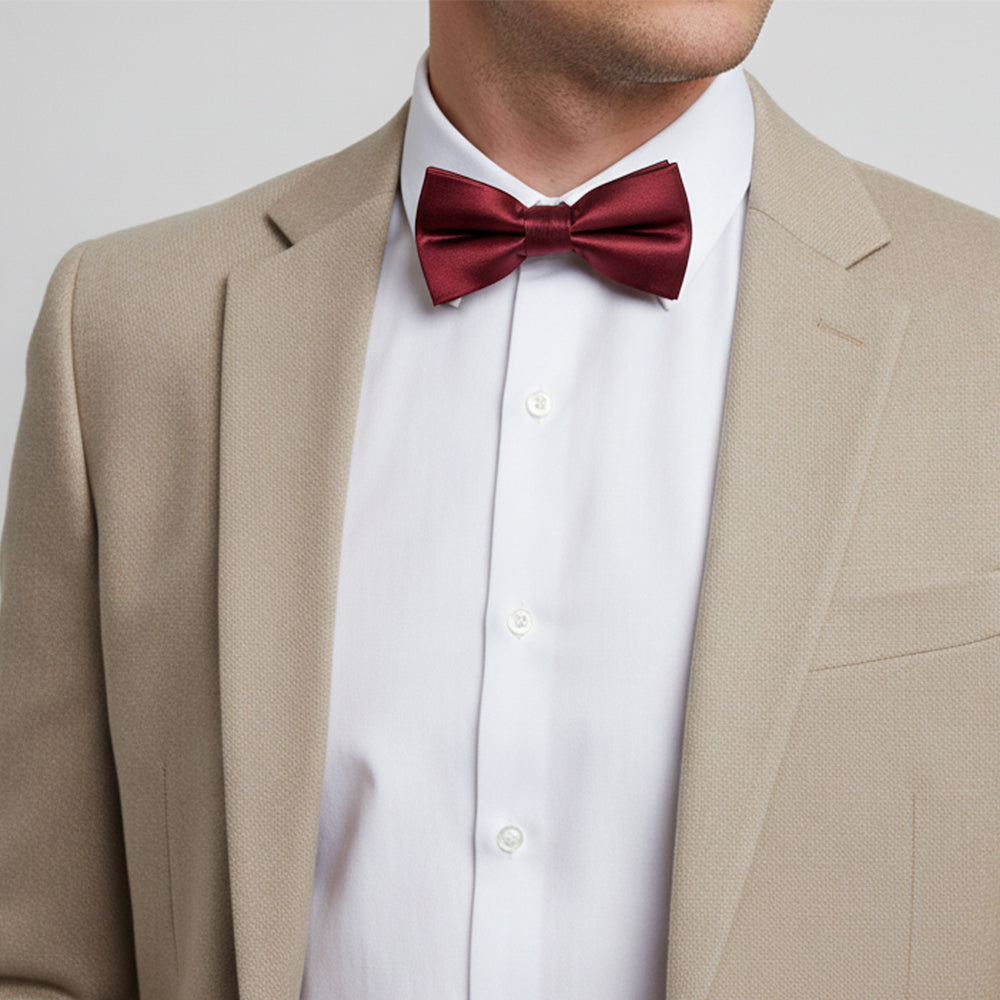 Plain Burgundy Hand Made Mens Bow Tie