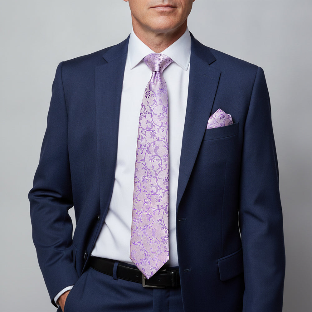 Cadbury Purple Floral Classic Men's Tie and Pocket Square Set