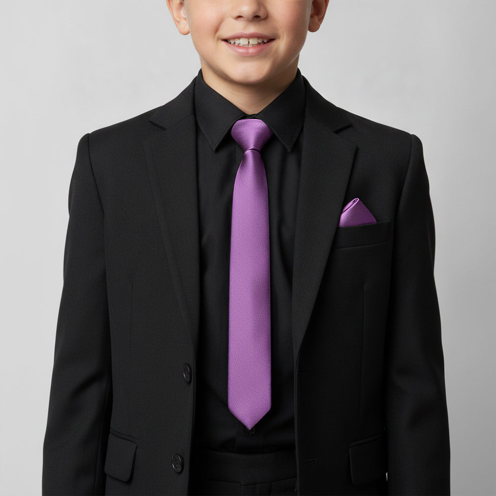 Cadburys Purple Satin Boys Tie and Pocket Square Set