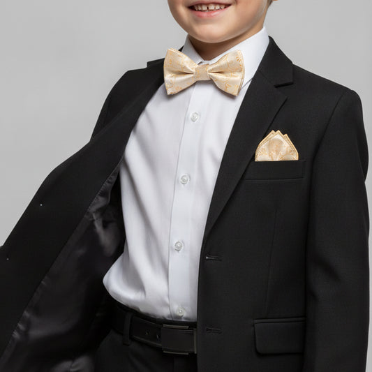 Pre Tied Caramel Floral Boys Bow Tie and Pocket Square Set Age 4-7