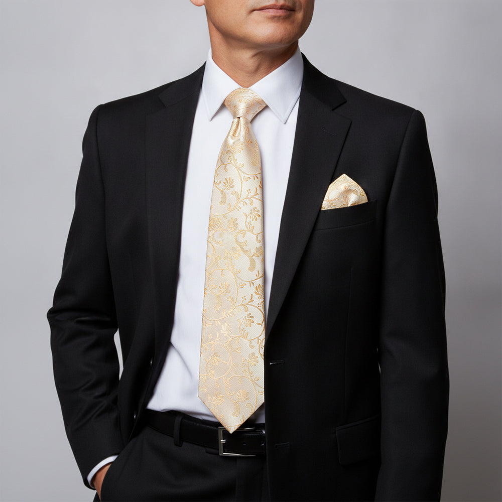 Caramel Floral Classic Men's Tie and Pocket Square Set
