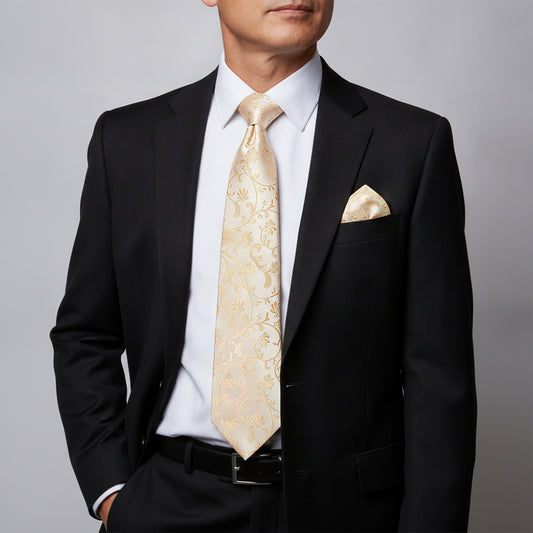 Caramel Floral Classic Men's Tie and Pocket Square Set