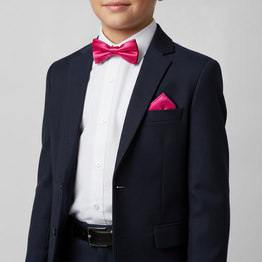 Pre Tied Cerise Pink Boys Bow Tie and Pocket Square Set