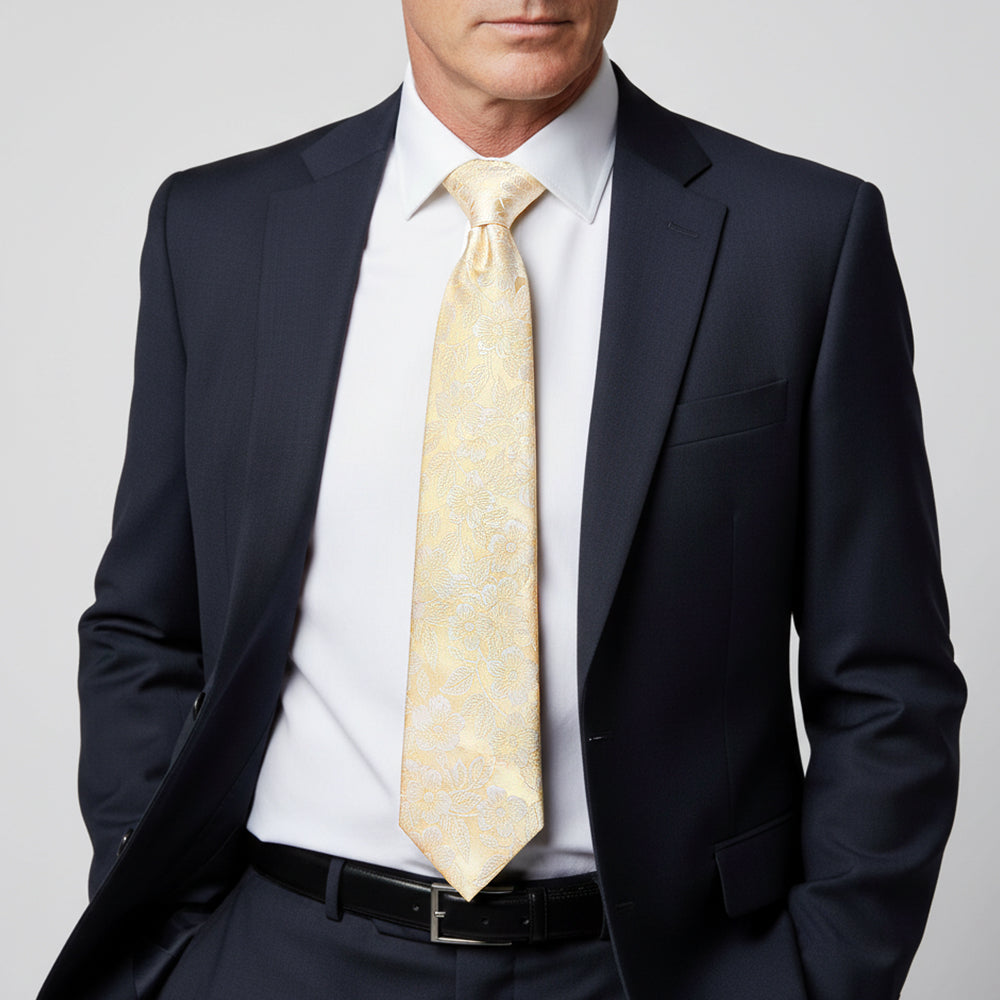 Champagne Floral Silk Classic Mens Tie