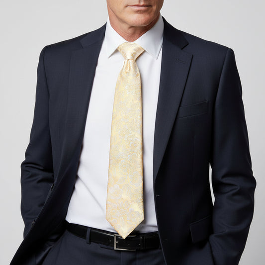 Champagne Floral Silk Classic Mens Tie