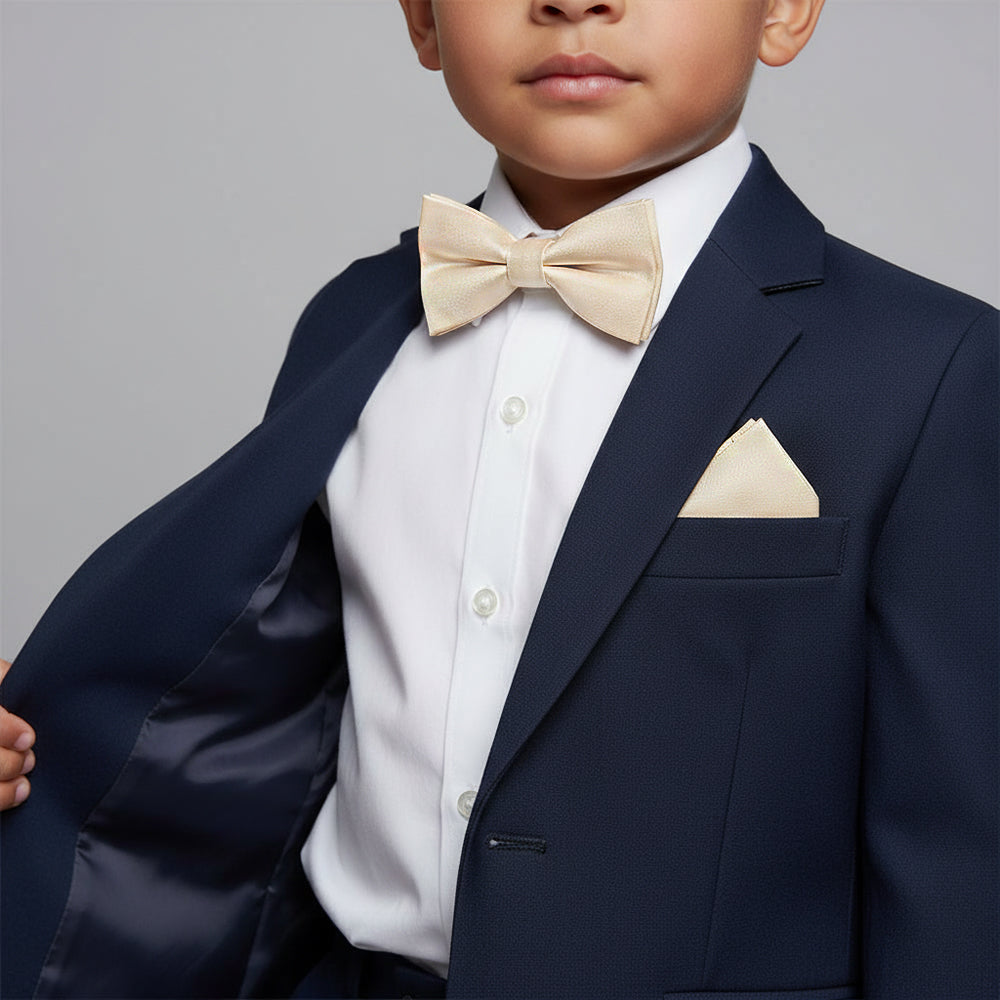 Pre Tied Champagne Boys Bow Tie and Pocket Square Set Age 4-7