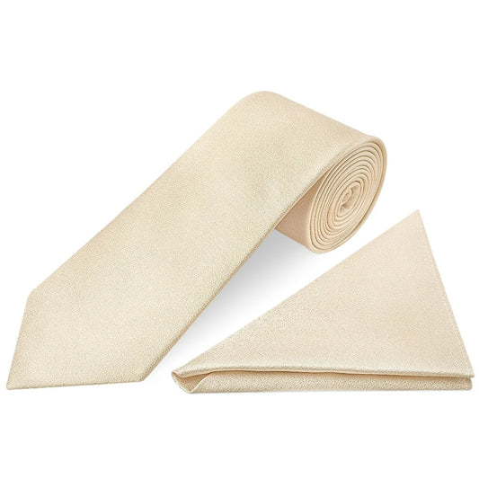 Plain Champagne Silk Classic Mens Tie and Pocket Square Set
