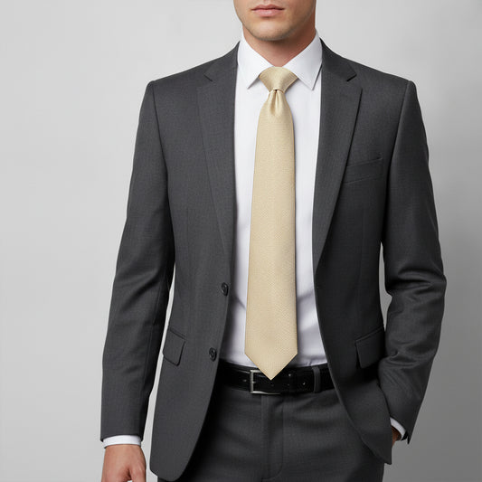 Plain Champagne Textured Silk Classic Mens Tie