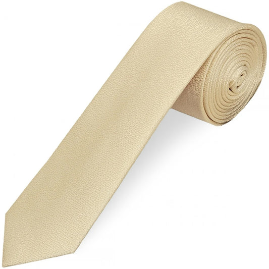 Plain Champagne Textured Silk Skinny Mens Tie and Pocket Square Set