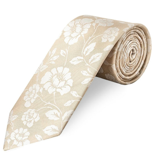 Champagne with White Floral Silk Classic Tie
