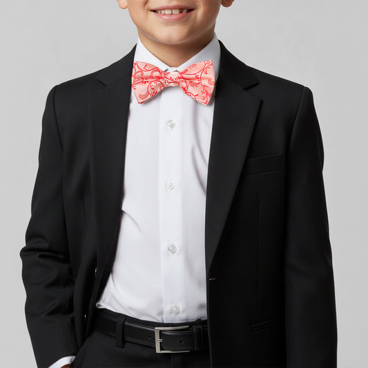 Pre Tied Coral Pink Floral Boys Bow Tie Age 8-11