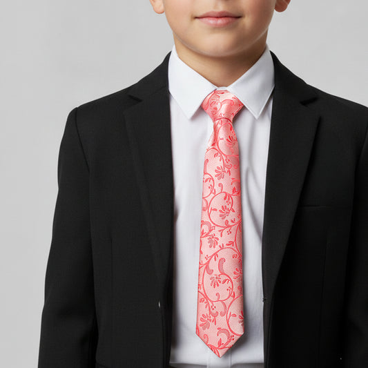 Coral Pink Floral Skinny Boys Tie