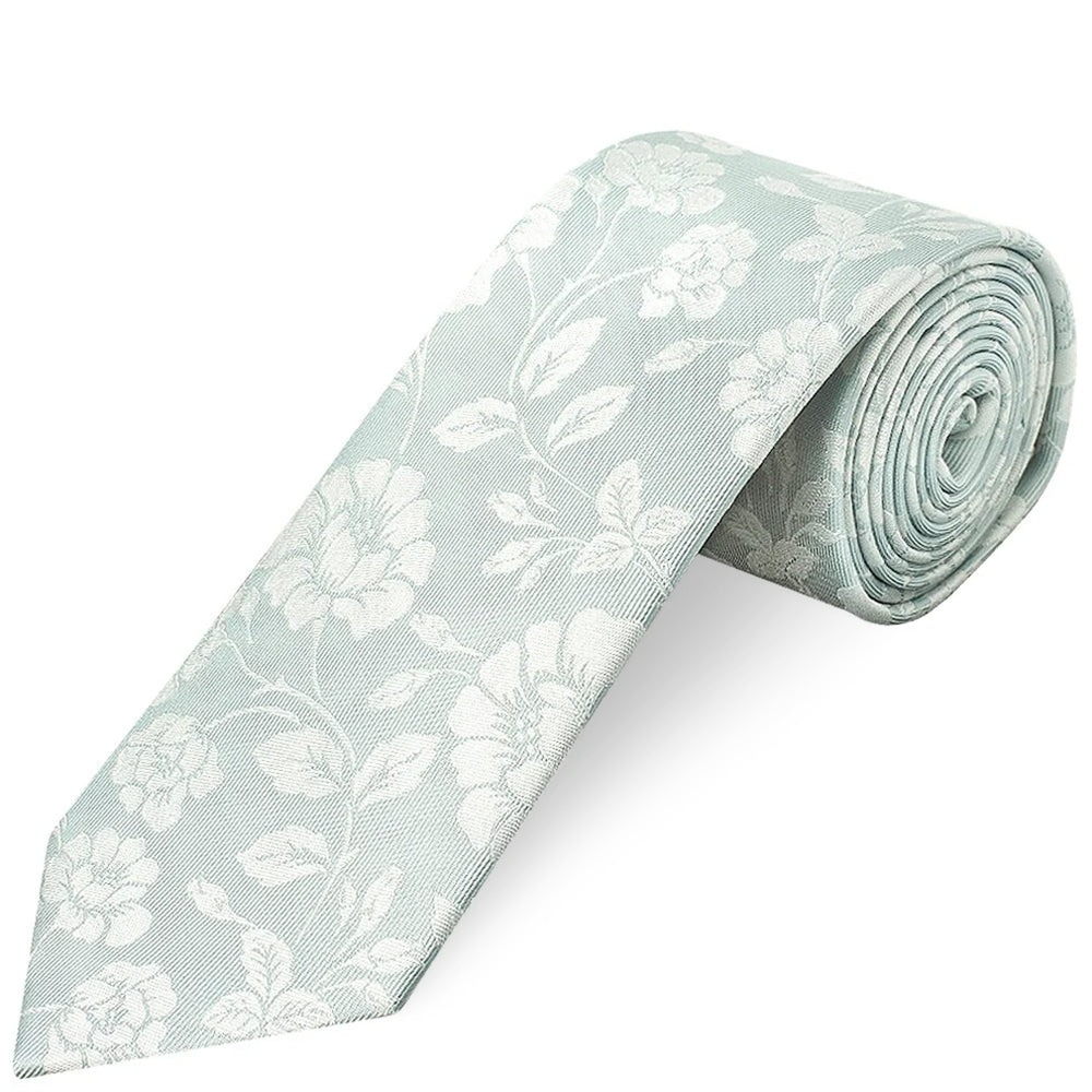 Duck Egg with White Floral Silk Classic Tie and Pocket Square Set