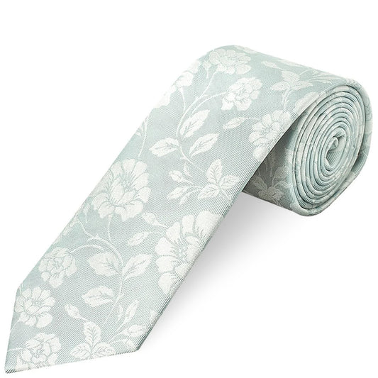 Duck Egg with White Floral Silk Classic Tie