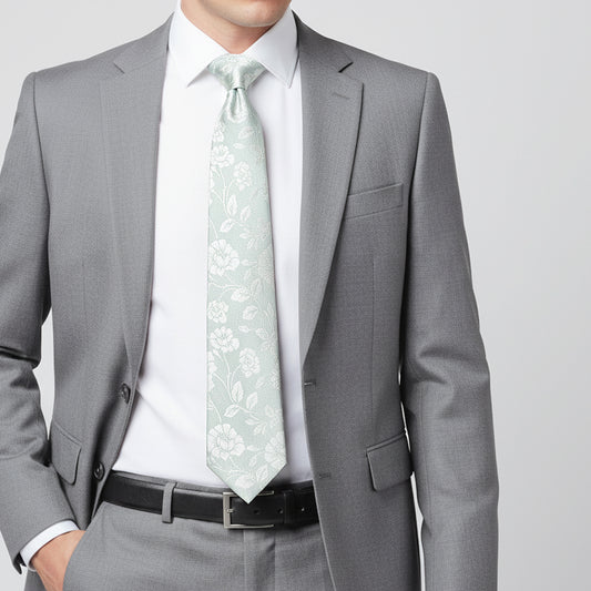 Duck Egg with White Floral Silk Classic Tie