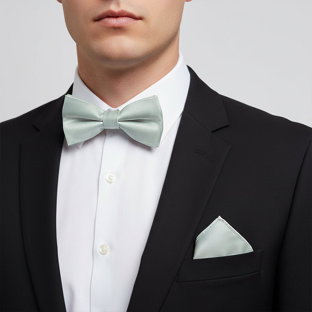 Plain Duck Egg Silk Mens Bow Tie and Pocket Square Set
