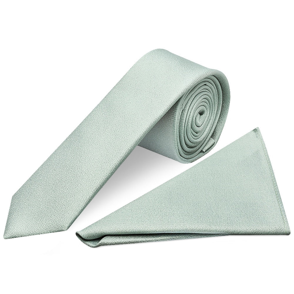 Plain Duck Egg Silk Skinny Mens Tie and Pocket Square Set