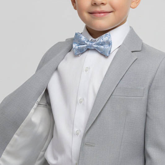 Pre Tied Dusty Blue Floral Boys Bow Tie Age 4-7