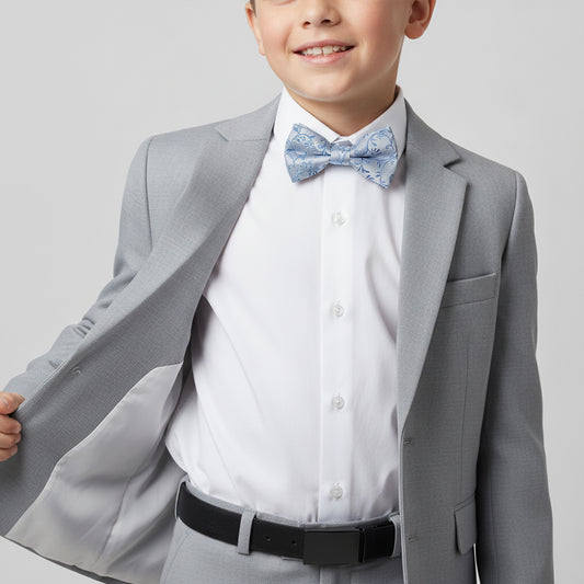 Pre Tied Dusty Blue Floral Boys Bow Tie Age 8-11
