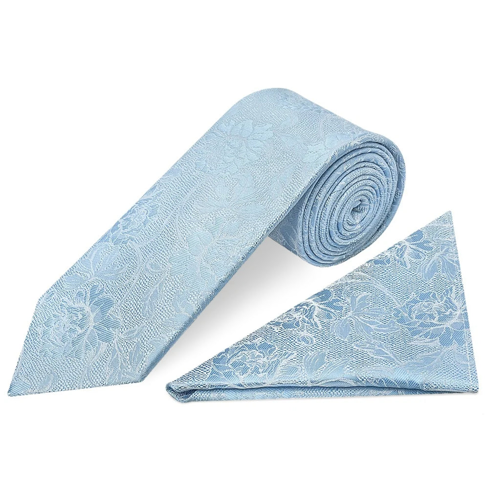 Dusty Blue Flower Classic Men's Tie and Pocket Square Set