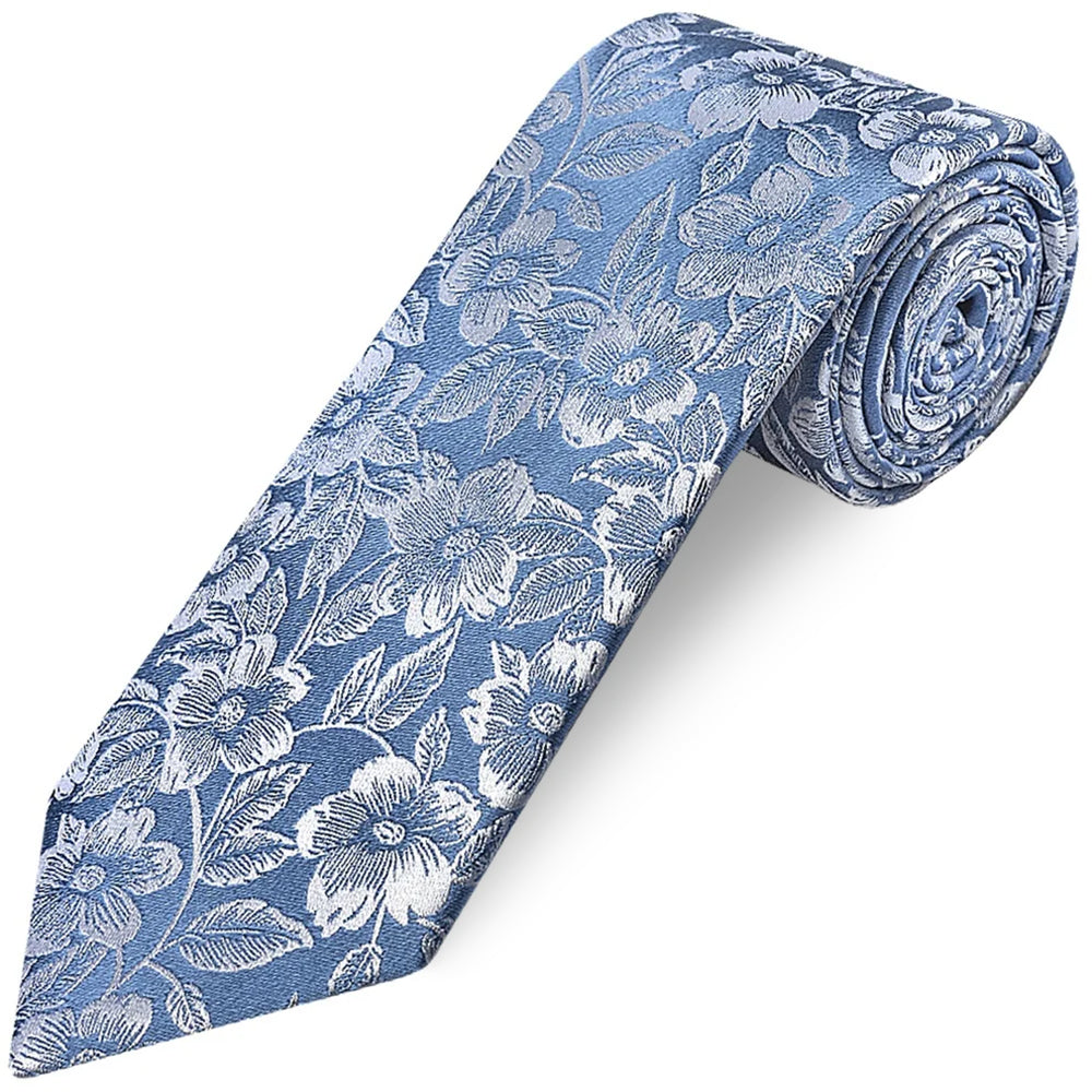 Dusty Blue Floral Silk Classic Mens Tie