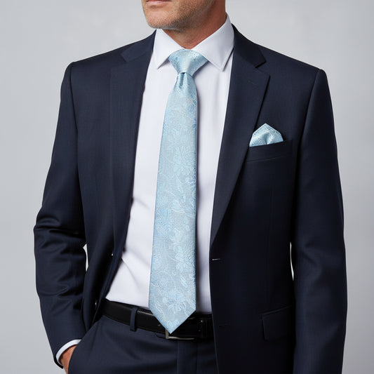 Dusty Blue Flower Classic Men's Tie and Pocket Square Set