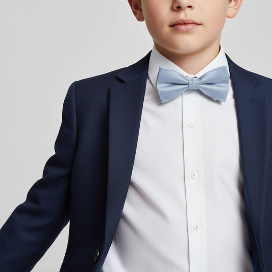 Pre Tied Dusty Blue Silk Boys Bow Tie Age 8-11