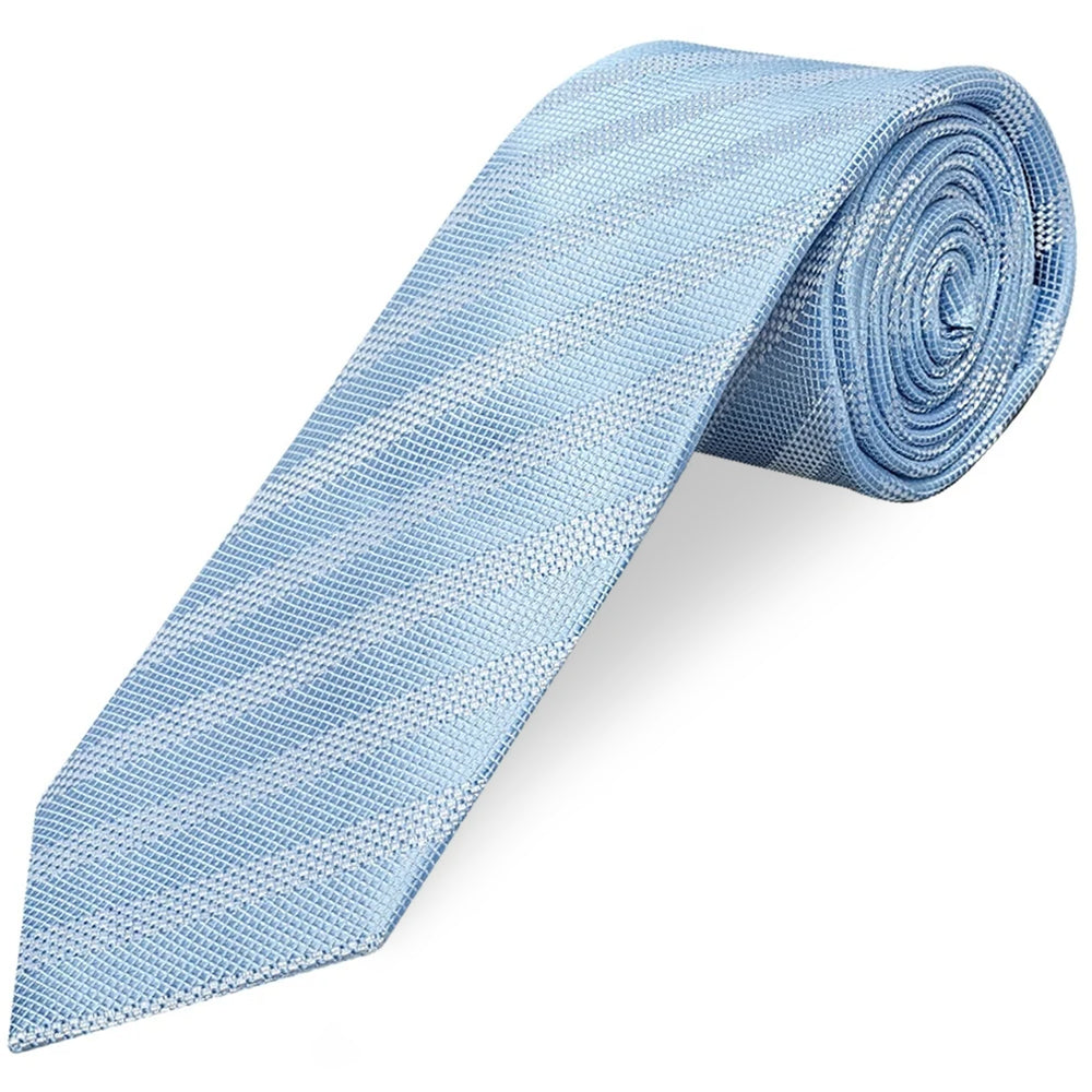 Mens Dusty Blue Textured Stripe Silk Classic Tie Pocket Square and Cufflink Box Set
