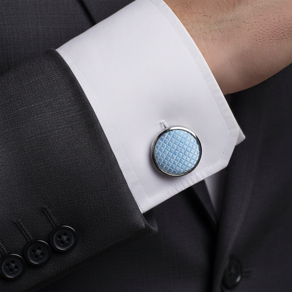 Mens Dusty Blue Textured Stripe Silk Classic Tie Pocket Square and Cufflink Box Set