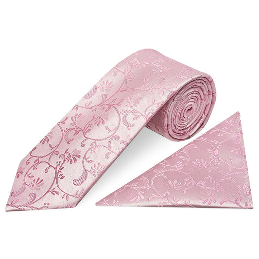 Dusty Pink Floral Classic Men's Tie and Pocket Square Set