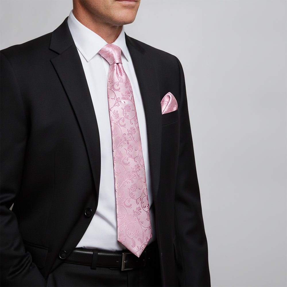 Dusty Pink Floral Classic Men's Tie and Pocket Square Set