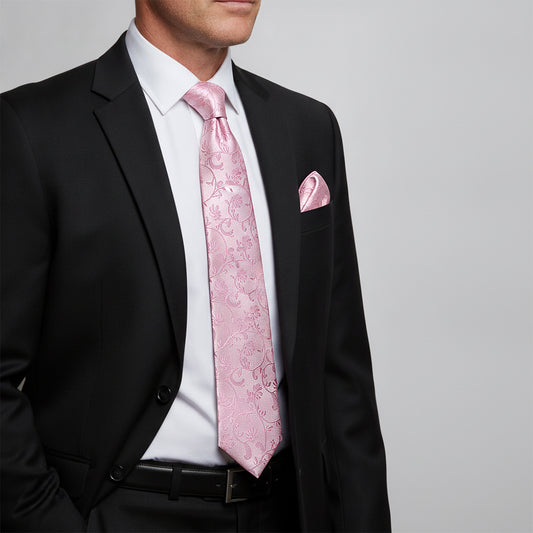 Dusty Pink Floral Classic Men's Tie and Pocket Square Set