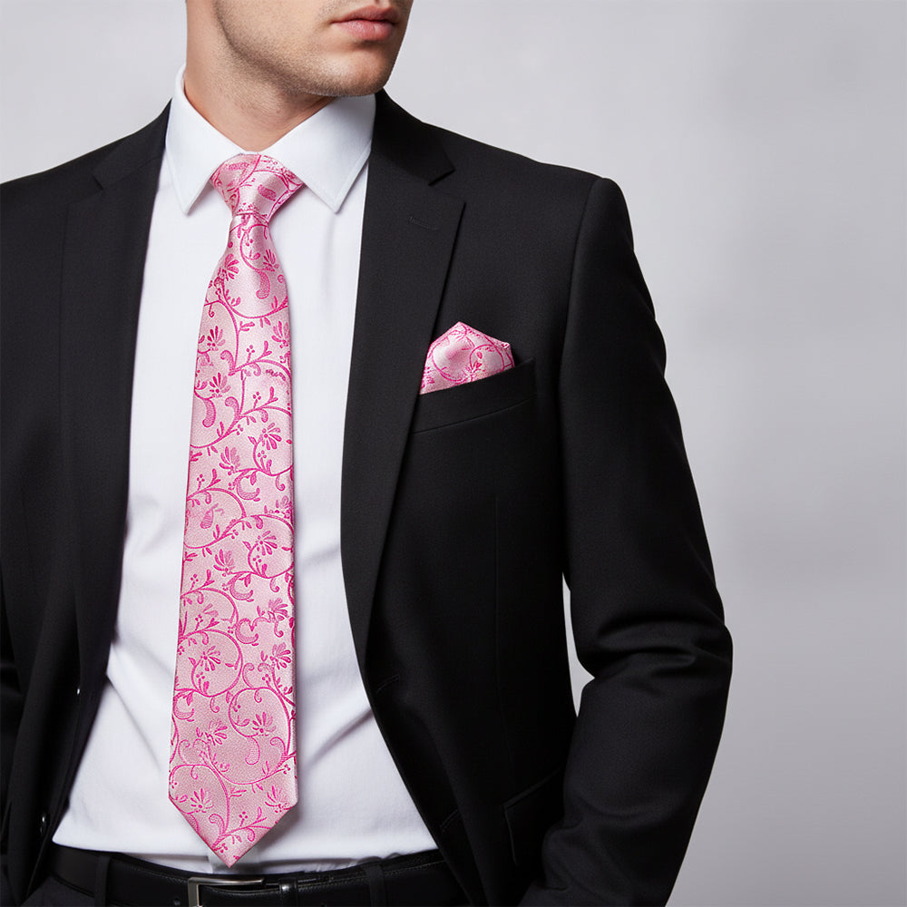 Fuchsia Floral Classic Men's Tie and Pocket Square Set