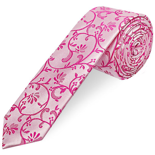 Fuchsia Floral Skinny Men's Tie and Pocket Square Set