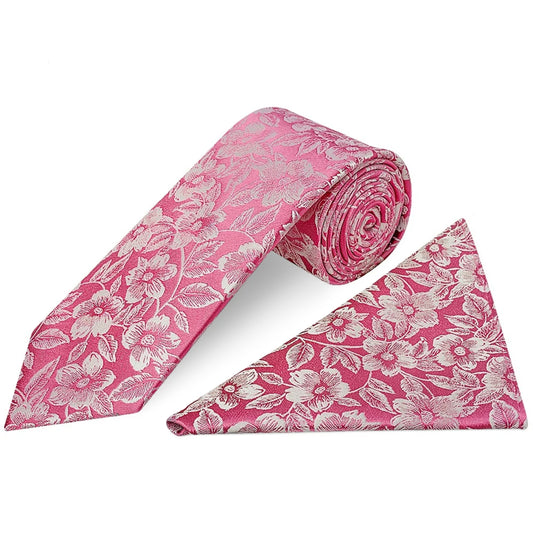 Dusty Pink Floral Silk Classic Mens Tie and Pocket Square Set