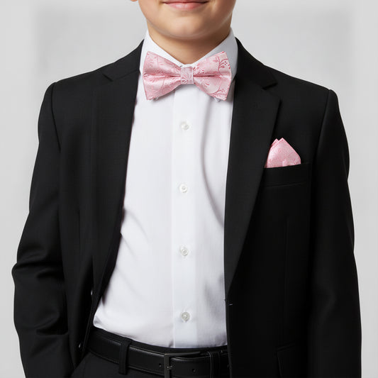 Pre Tied Dusty Pink Floral Boys Bow Tie and Pocket Square Set