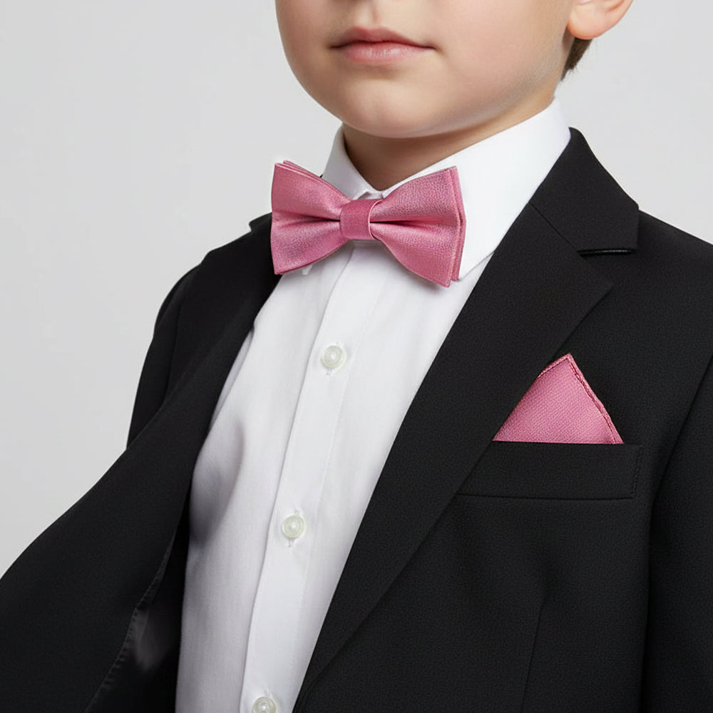 Pre Tied Dusty Pink Silk Boys Bow Tie and Pocket Square Set Age 4-7