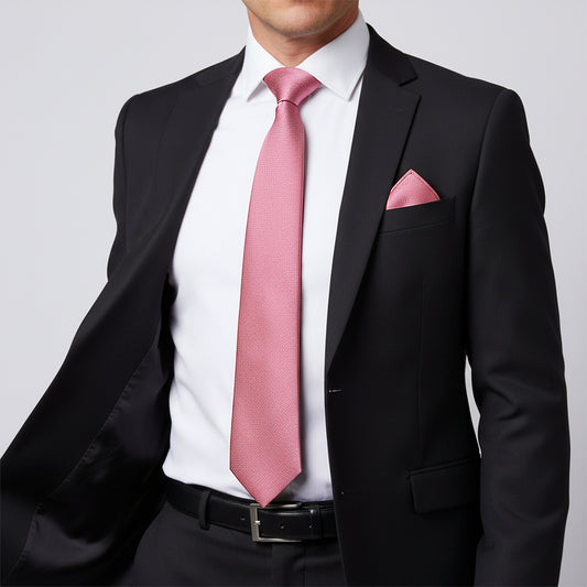 Plain Dusty Pink Silk Classic Mens Tie and Pocket Square Set