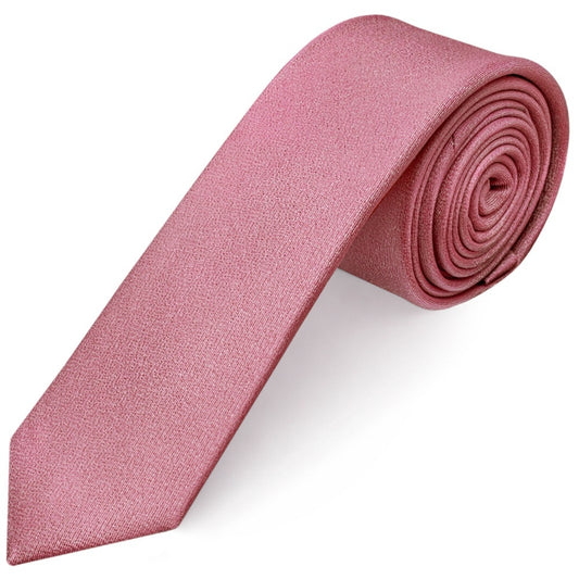 Plain Dusty Pink Silk Skinny Mens Tie and Pocket Square Set