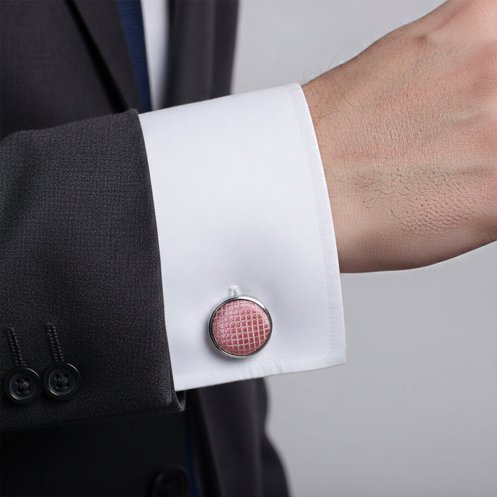 Mens Dusty Pink Textured Stripe Silk Classic Tie Pocket Square and Cufflink Box Set