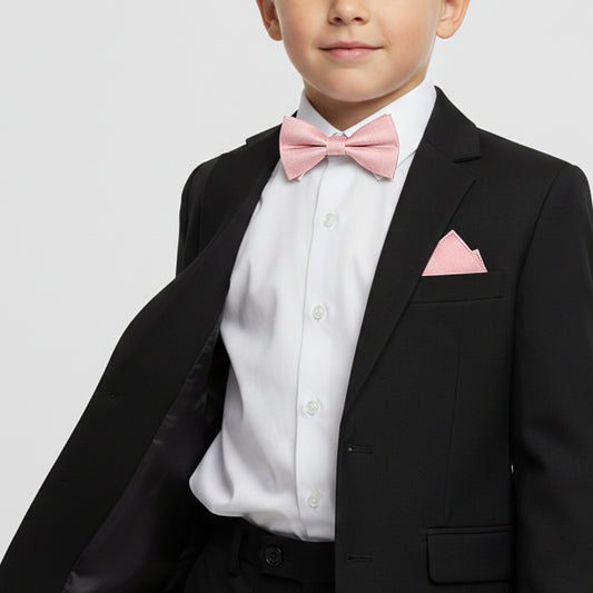 Pre Tied Dusty Rose Silk Boys Bow Tie and Pocket Square Set Age 4-7