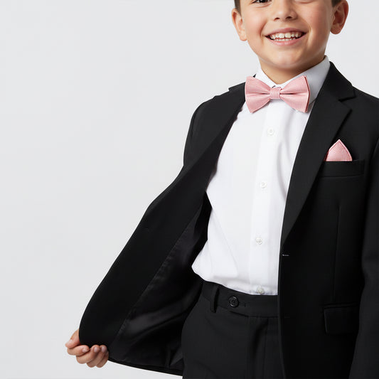 Pre Tied Dusty Rose Silk Boys Bow Tie and Pocket Square Set Age 8-11